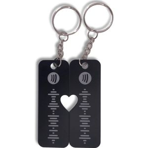 Gepersonaliseerde Spotify Sleutelhanger | Zwart/Grijs | Set van 2 | Love Design | Perfect Muziekcadeau voor Koppels & Feestdagen!