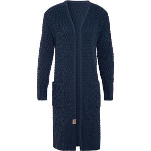 Knit Factory Jaida Lang Gebreid Dames Vest - Grof gebreid donkerblauw damesvest - Cardigan voor de herfst en winter - Lang vest tot over de knie - Jeans - 36/38 - Met steekzakken