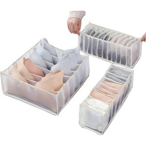 3-delige opvouwbare mesh-organizer, ondergoed lade-organizer voor babykleding, sokken, sjaals, beha's (wit, bruin, grijs, zwart) (bruin) nylon