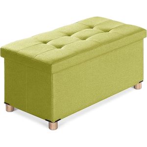 Zitbank met opbergruimte, opvouwbare zitkist, zitkruk met deksel, zitkube voetsteun, groen, 76 x 38 x 40 cm