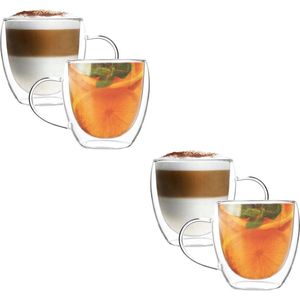 MONOO Dubbelwandige Glazen met Oor - Koffieglazen - Theeglazen - 250ML - 4 Stuks - Cappuccino Glazen - Latte Macchiato Glazen