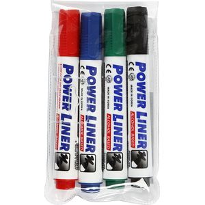 Whiteboard stiften, lijndikte 4 mm, zwart, blauw, groen, rood, 4 stuk/ 1 doos
