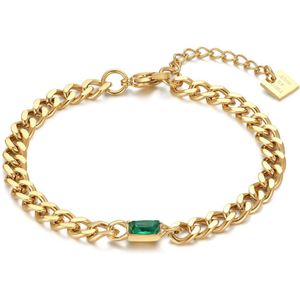 Twice As Nice Armband in goudkleurig edelstaal, gourmet met rechthoekig groen zirkonia 16 cm+3 cm
