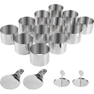 Set van 12 dessertringen en voedselringen, 7,5 cm, taartringen met lifter en stamper, roestvrijstalen bakring, taartring, serveerringen voor desserts, mousse, taart, rijstbal, rond