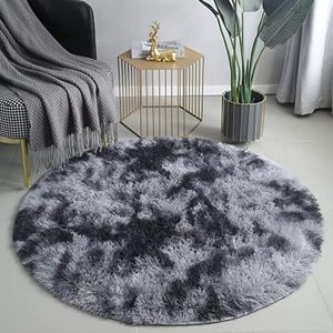 Pluche tapijt, rond, pluizig tapijt, moderne woonkamer, kinderen, meisjes, zacht en pluizig tapijt voor de slaapkamer/woonkamer/kinderkamer (donkergrijs, Ø 150 cm rond)