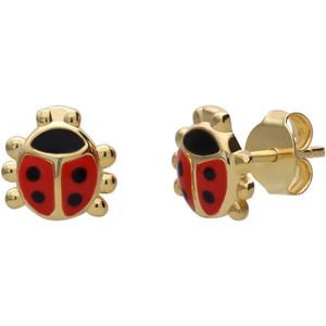 Lucardi Kinder Zilveren goldplated kinderoorbellen rood lieveheersbeestje - Oorbellen - 925 Zilver - Goudkleurig