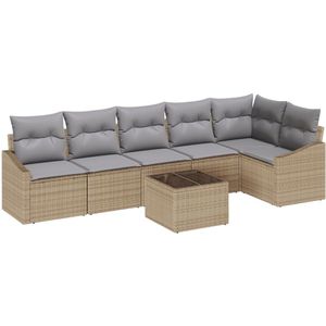 vidaXL - 7-delige - Tuin - Sofa - Set - met - Kussens - Zwart - Poly - Riet