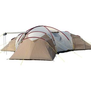 Skandika Turin Tent – Tenten – Familietent - Campingtent – Voor 12 personen – Koepeltent – Muggengaas – 3 slaapcabines - 200 cm stahoogte – Stalen stangen – 3000 mm waterkolom – Outdoor, Camping, Tuin – Kamperen – beige/bruin