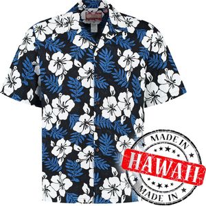 Hawaii Blouse - Shirt - Hemd - 100% Katoen - Overhemd Heren Korte Mouw - Made in Hawaii ""Sierlijke Bloemen Blauw"" Maat M