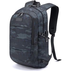 Rugzak - 34 Liter - Rugtas - USB Oplaadpoort en Slot - 14/15,6 Inch Laptoptas - Waterdicht Antidiefstalrugzak - Marineblauw Camouflage