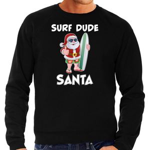 Surf dude Santa fun Kerstsweater / Kerst trui zwart voor heren - Kerstkleding / Christmas outfit L