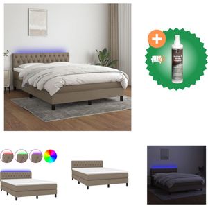 vidaXL Boxspring met matras en LED stof taupe 140x190 cm - Bed - Inclusief Reiniger