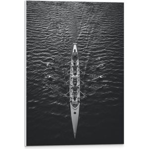 WallClassics - PVC Schuimplaat- Bovenaanzicht van Groeps Kano met Vijf Zeilers - 40x60 cm Foto op PVC Schuimplaat