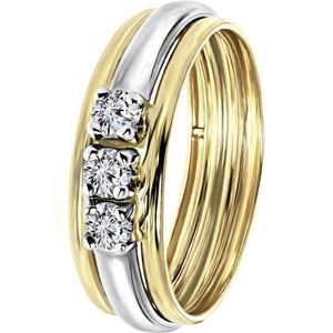 Lucardi Dames Ring Bicolor met Zirkonia - Ring - Cadeau - 9 Karaat - Geelgoud en Witgoud