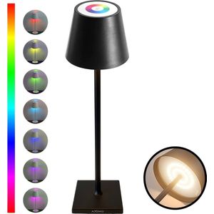 AXIMO Oplaadbare Tafellamp - RGB - Zwart - H36cm – LED - Bureaulamp – Tafellamp – Snoerloos – Verplaatsbaar – Duurzaam - Voor binnen en buiten – Dimbaar - USB oplaadbaar