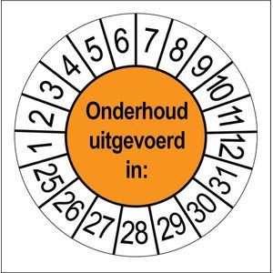 Oranje | Onderhoud Uitgevoerd Keuringsstickers | 50 stuks (10 strips) | 35mm Rond | Vinyl