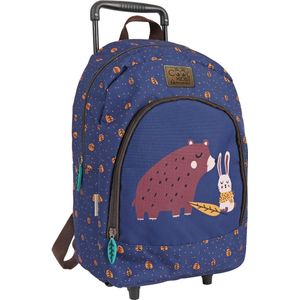 Ecologische kinderrugzak met wielen en bosdieren, kindertrolley van gerecycled kunststof met wielen, casual kleuterschool, schooltas, trolleytas, 36 x 25 x 15 cm