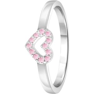 Lucardi Meisjes Kinder ring met plating - Hart - Zirkonia - Cadeau - Echt Zilver - Zilverkleurig
