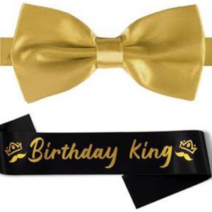 2-delige Birthday King set zwart met goud met vlinderdas en sjerp - verjaardag - birthday - king - vlinderdas - dasstrik - sjerp - goud