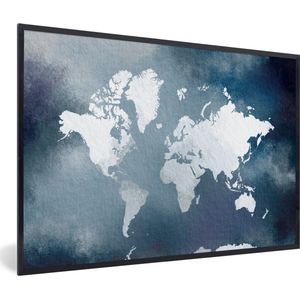Fotolijst incl. Poster - Wereldkaart - Aquarel - Blauw - 120x80 cm - Posterlijst