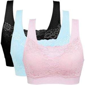 Set Van 3 Dames Push-Up Sportbeha's Zonder Beugel – Comfortabele Stretch Yoga Tops Voor Fitness En Training