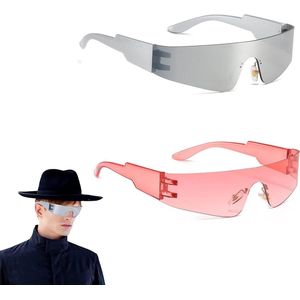 Futuristische Zonnebril Set - Zilver Roze - Cyclop Zonnebril - Ruimtebril - Alienbril - Leuk Rollenspel - Halloween Pasen Brillen