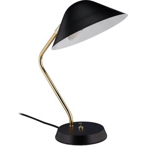 Relaxdays bureaulamp retro - kantelbare lampenkap - tafellamp - metaal - zwart/goud