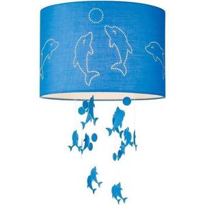 Home Sweet Home Lampenkap Kids Dolphins cilinder - van stof - blauw - Moderne stoffen Lampenkap - 30/30/20cm - E27 lamphouder - voor hanglamp - RoHS getest
