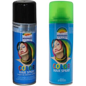 Set van 2x kleuren haarverf/haarspray van 120 ml - Zwart en Groen - Carnaval verkleed spullen