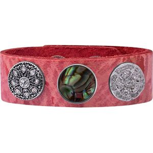 Quiges Dames Leren Armband Roze met 3 Drukknopen Set 19.5 - 21.5cm - EBCMS315