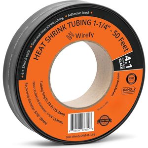 Wirefy 3/4"" Krimpkous - Grote diameter - 4:1 verhouding - Met lijm bekleed - Industriële krimpkous - Rol van 50 voet - Rood