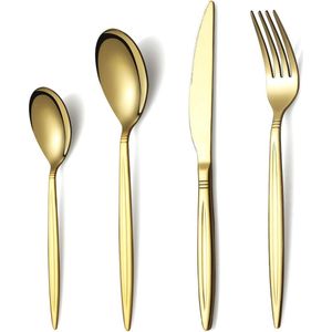 24-delige titanium vergulde roestvrijstalen bestekset, 24-delige gouden bestekset, gouden bestekset, servies voor 6 (glanzend goud)