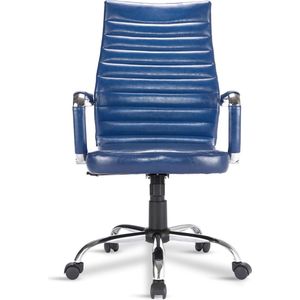 Executive Bureaustoel met Hoge Rugleuning en Lendensteun | Verstelbare PU-lederen Computerstoel | Blauw