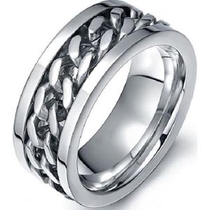 Schitterende Brede Zilver Kleurige Jasseron Ring | Herenring | Damesring | 22.25 mm. (maat 70)