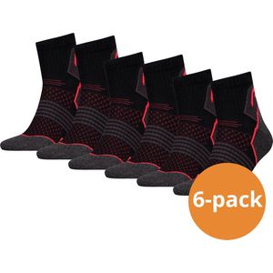 HEAD Wandelsokken - Hiking Quarter sokken - 6-paar halfhoge wandel sokken Unisex - Black/Red - Maat 43/46