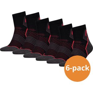 HEAD Wandelsokken - Hiking Quarter sokken - 6-paar halfhoge wandel sokken Unisex - Black/Red - Maat 35/38