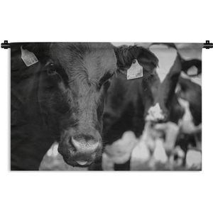 Wandkleed Koeien in zwart wit - Tong van een koe Wandkleed katoen 90x60 cm - Wandtapijt met foto