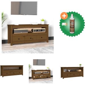 vidaXL Tv-meubel 114x35x52 cm massief grenenhout honingbruin - Kast - Inclusief Houtreiniger en verfrisser