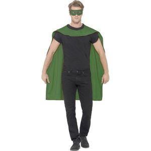 Smiffy's - Groene Cape En Oogmasker Superheld Kostuum - Groen - One Size - Carnavalskleding - Verkleedkleding