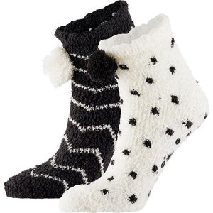 Apollo - Lage bedsokken - Bedsokken dames - Zwart-Wit - One Size - Winter sokken - Fluffy sokken - Warme sokken - Bedsokken