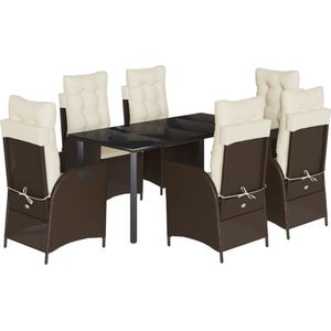 vidaXL - 7-delige - Tuinset - met - kussens - poly - rattan - bruin