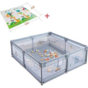 K IKIDO Kinderbox - Speelbox - Babybox -Babypark - Inclusief Speelmat - Speelbox met 60x Oceaan Ballen - Kruipbox voor Baby - Kruipbox voor Baby - 200 x 180 x 65cm - Grijs