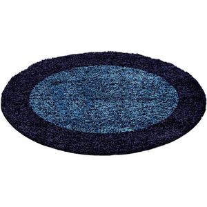 Flycarpets Candy Shaggy Vloerkleed - 200cm - Lijstmotief Marineblauw - Rond