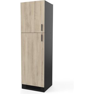 Keukenkast voor koelkast Romanie 60 cm 2 draaideuren en 2 legplanken-Kronberg eik/matzwart
