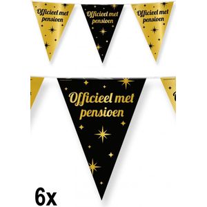 6x Luxe Vlaggenlijn Officieel met pensioen zwart/goud 10 meter - Classy - Dubbelzijdig bedrukt - Abraham Sarah festival thema feest party
