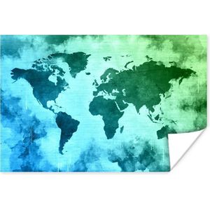 Poster Wereldkaart - Blauw - Groen - 180x120 cm XXL