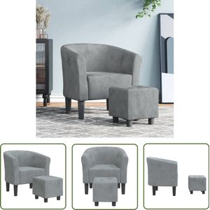 The Living Store Kuipstoel met voetenbank fluweel donkergrijs - Kuipstoel - Fauteuils - Lounge Stoel - Donkere Kleuren - Velours