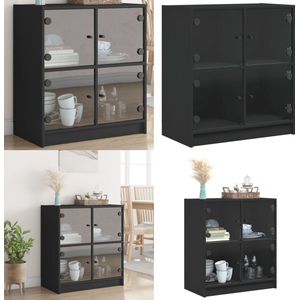vidaXL Bijzetkast met glazen deuren 68x37x75,5 cm zwart - Bijzetkast - Bijzetkastje - Bijzetkast - Accenttafel