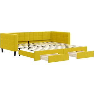 vidaXL - Slaapbank - met - onderschuifbed - en - lades - 100x200 - cm - fluweel - geel