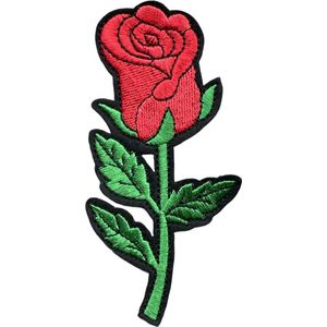 Roos Rozen Rozenknop Bloemen Strijk Embleem Patch 5.3 cm / 11 cm / Rood Groen